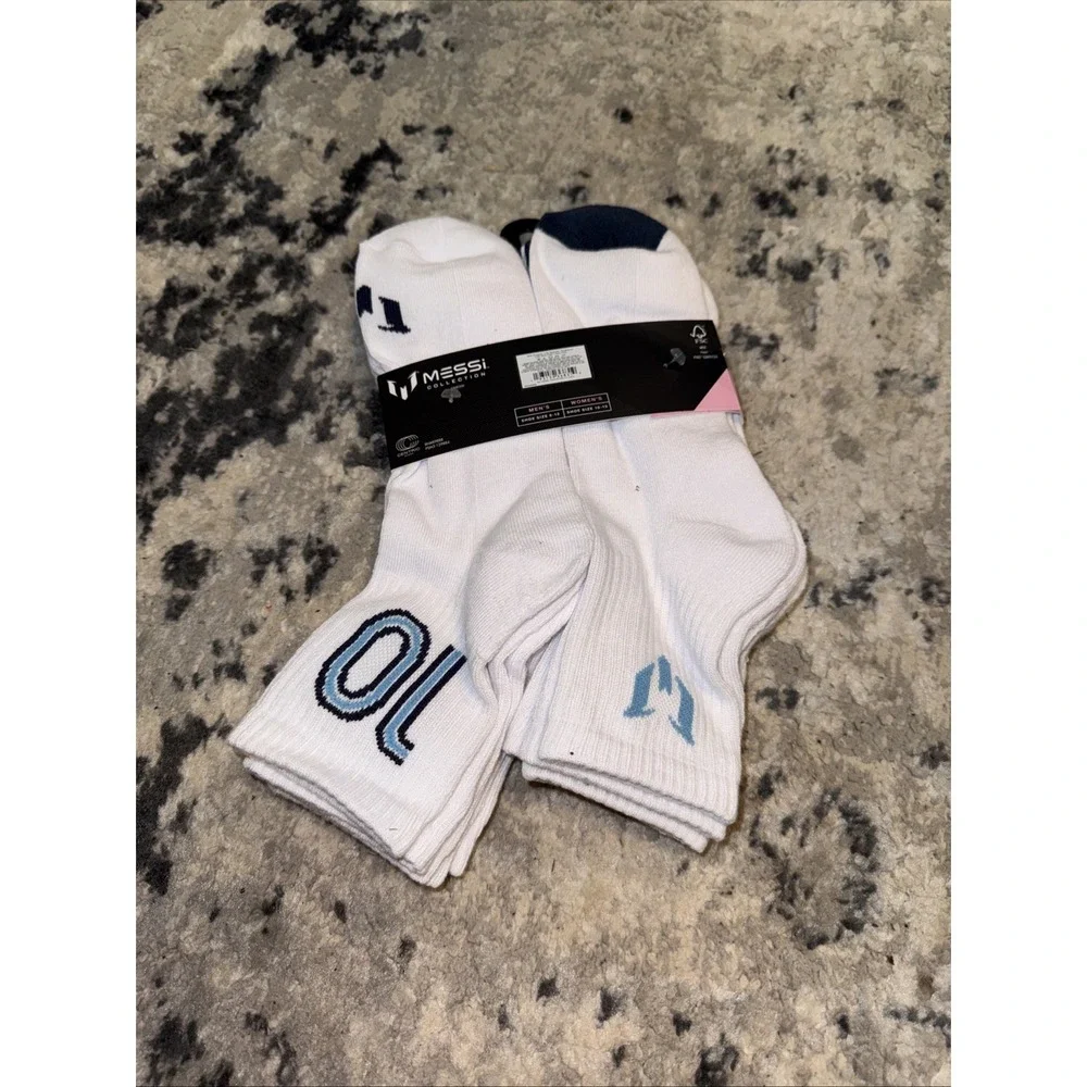 Messi Collection Socks Shortie Crew Socks 6 Pairs Mens Sz 6-12 White Blue New